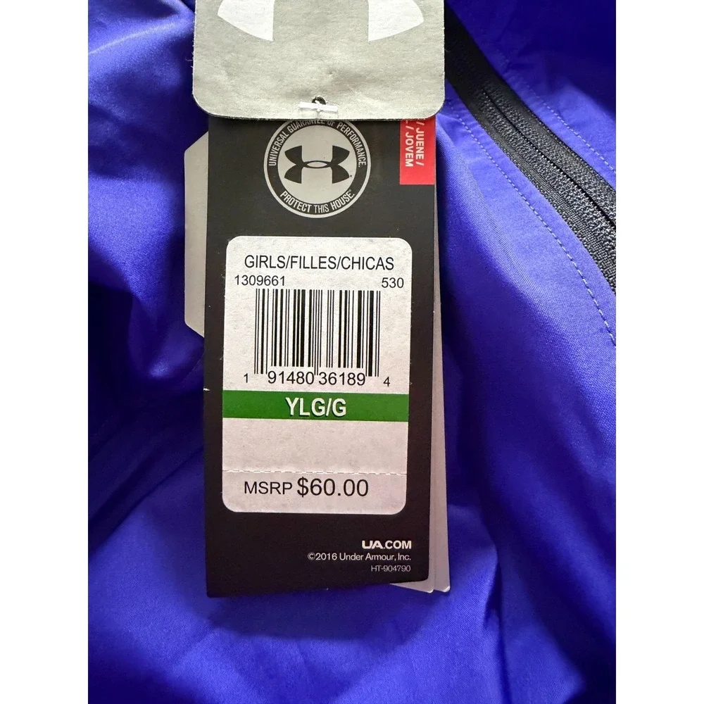 Under‎ Armour Girls 6X Blue Violet Full Zip Wind-resistant Sack Pack Rain Jacket
